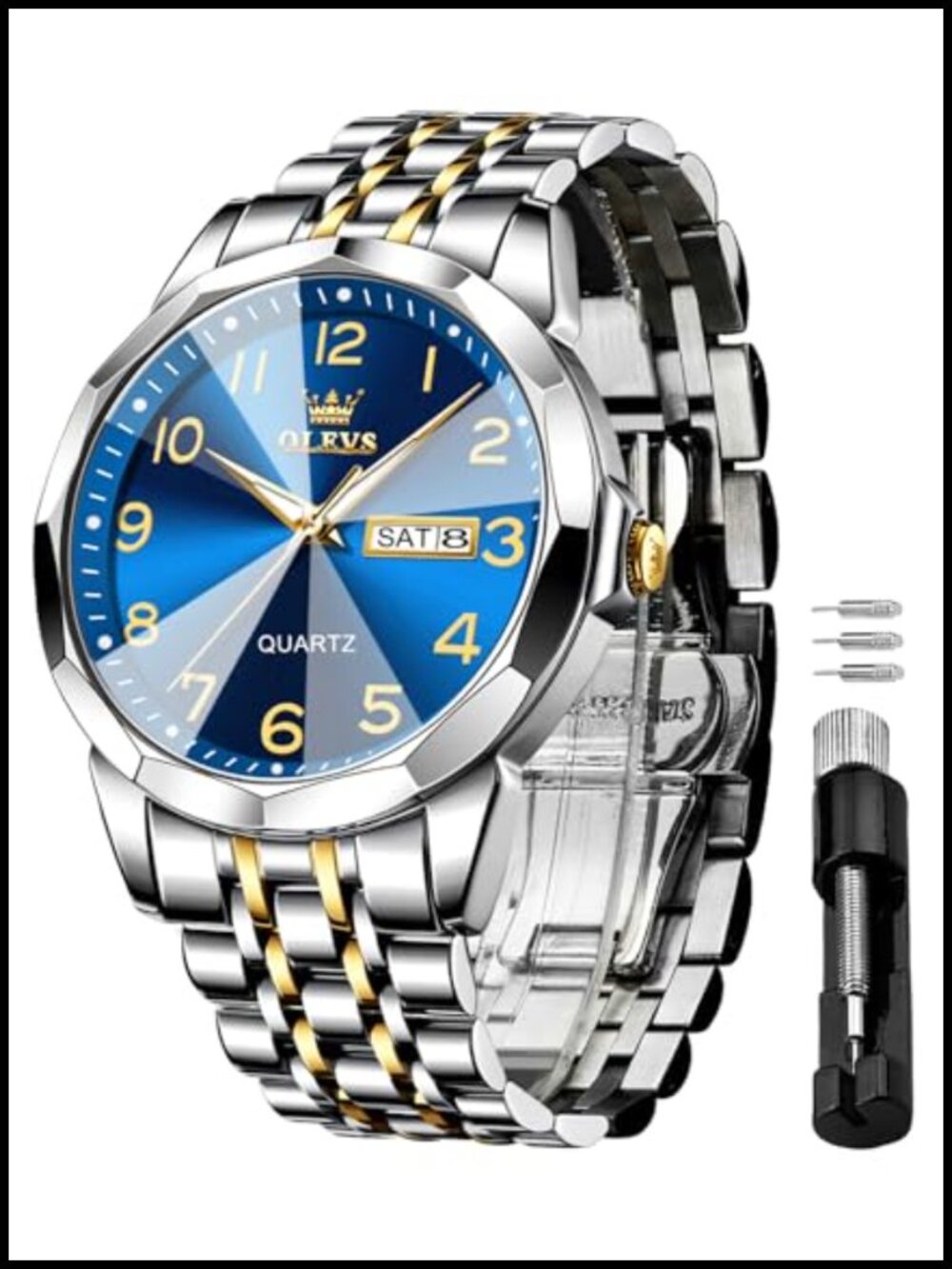 OLEVS Men's Luxury Dress Watch Analog Quartz Stainless Steel Waterproof